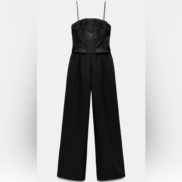ZARA WIDE-LEG CREPE JUMPSUIT BLACK SIZE M NWOT - Picture 4 of 13